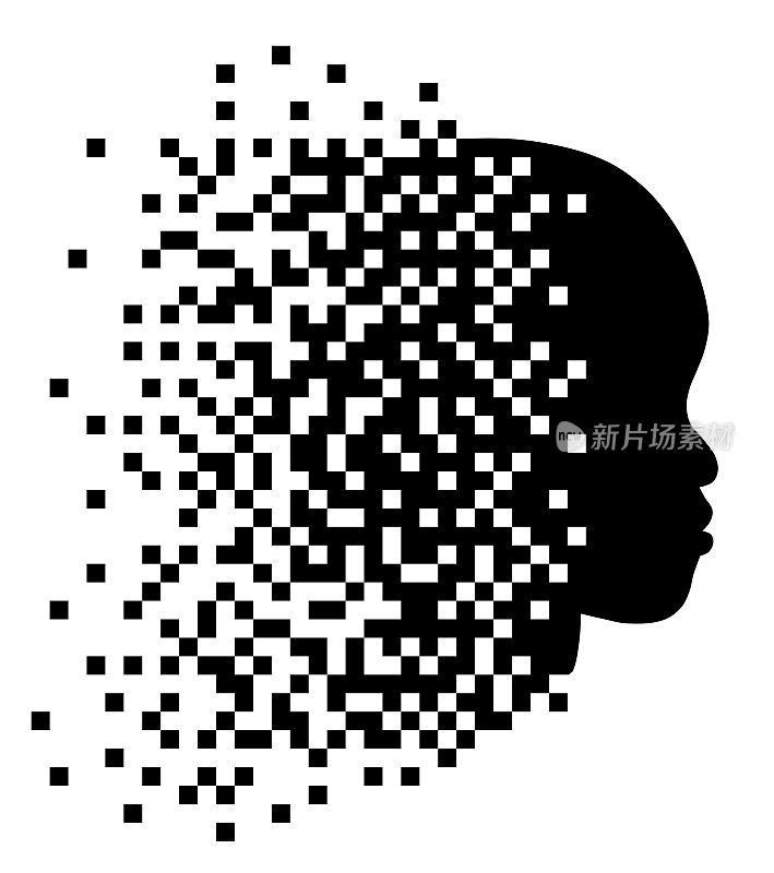 Silhouette of human head, pixel art